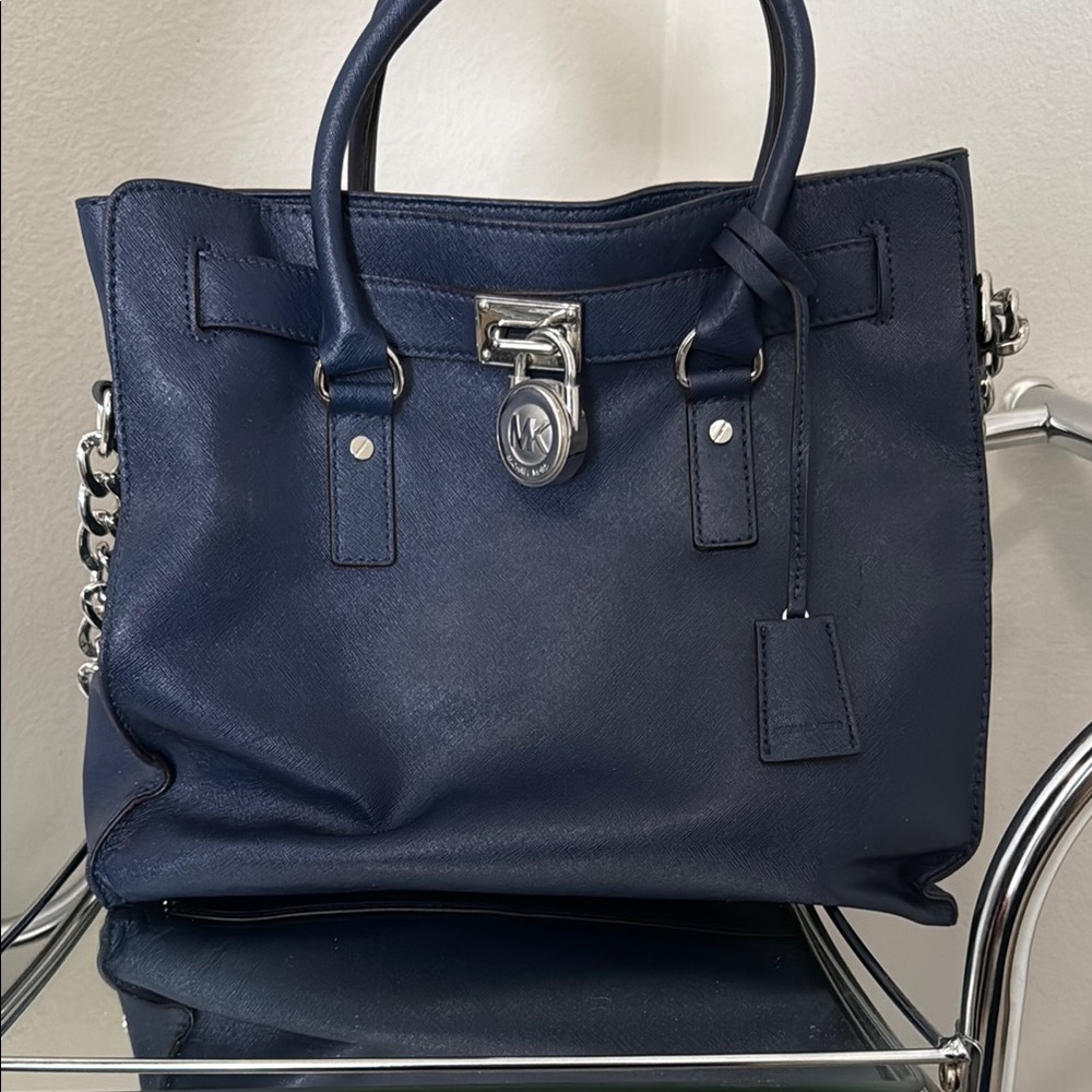 Michael Kors Blue Satchel with Silver Hardware